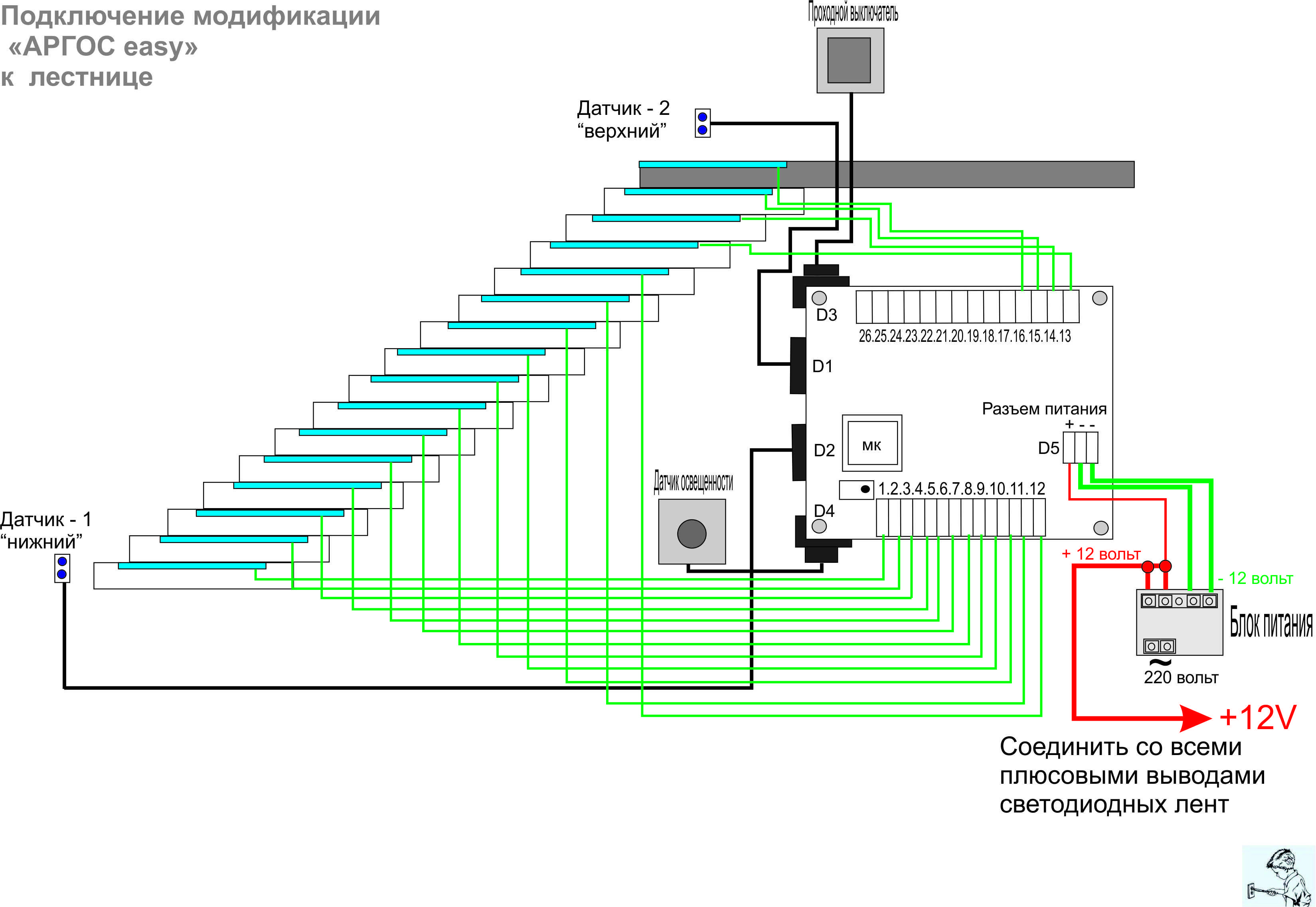 Организация освещения лестницы. схема подключения проходного выключателя