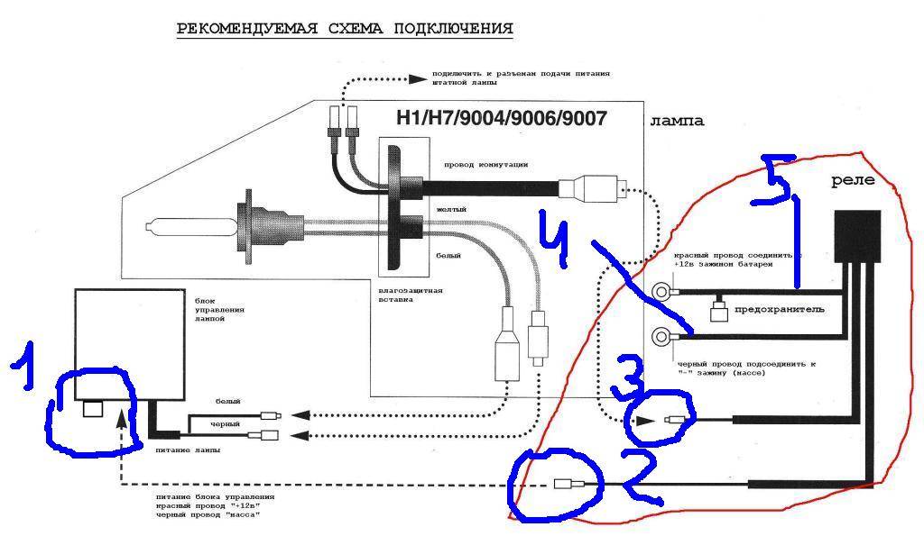 Подключение ксенона (своими руками): схема установки в противотуманки и линзованные фары