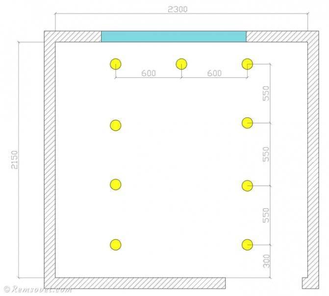 Расположение светильников на натяжном потолке: расчет количества и схемы размещения