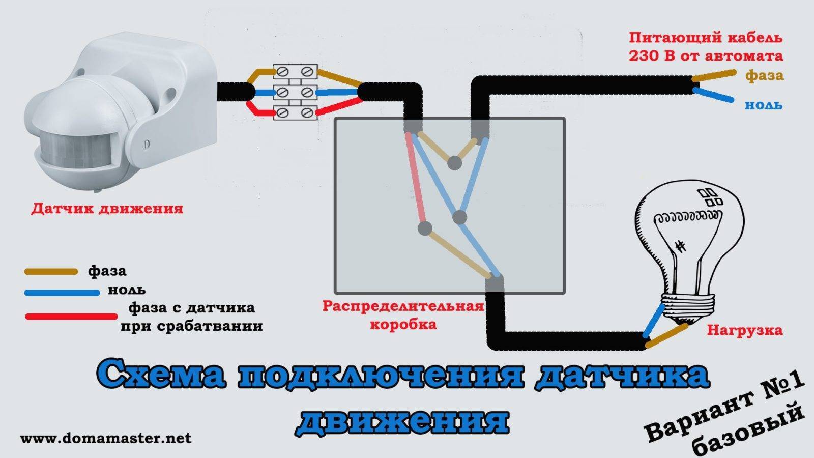 Схема подключения датчика движения с выключателем к лампочке: варианты установки