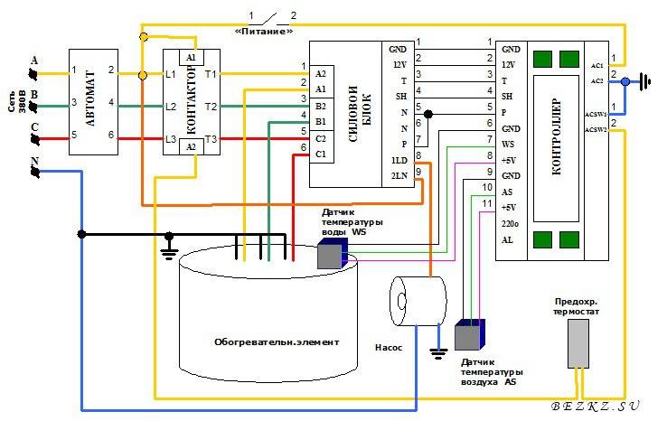 Схема подключения контактора к электрокотлу