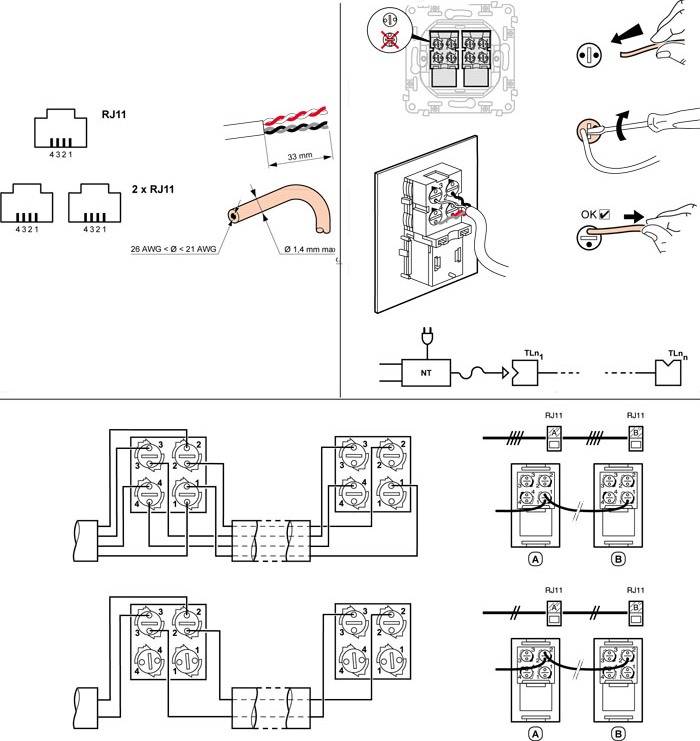 Схема подключения телефона к линии связис помощью советской вилки и rj-11