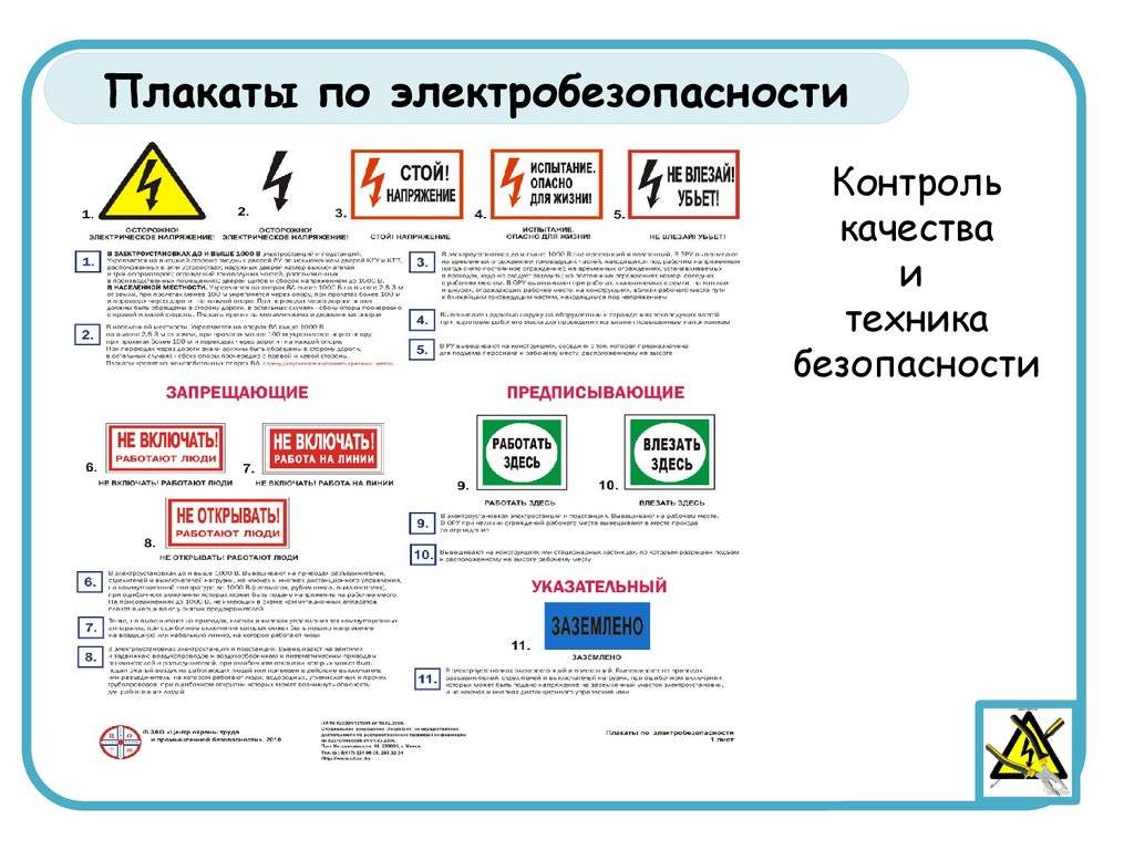 Плакаты по электробезопасности: указательные, предупреждающие, запрещающие