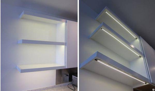 Светодиодная подсветка стеклянных полок: инструкция по установке