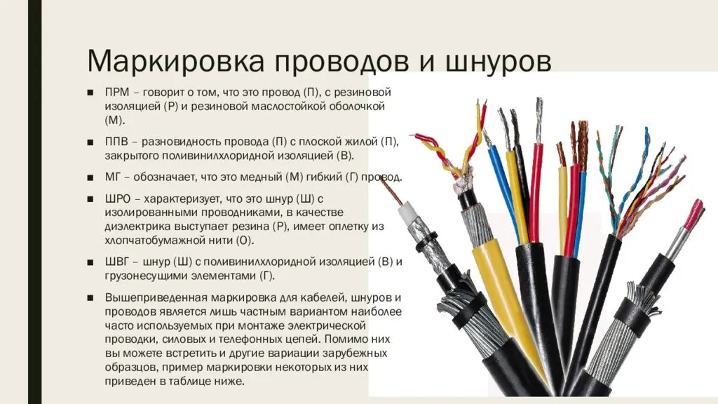Таблица обозначения видов проводов и кабелей для электропроводки: описание, разновидности, назначение