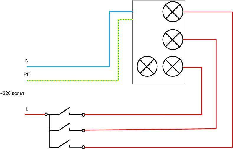 Подключение трехклавишного выключателя с розеткой и без (схема)
